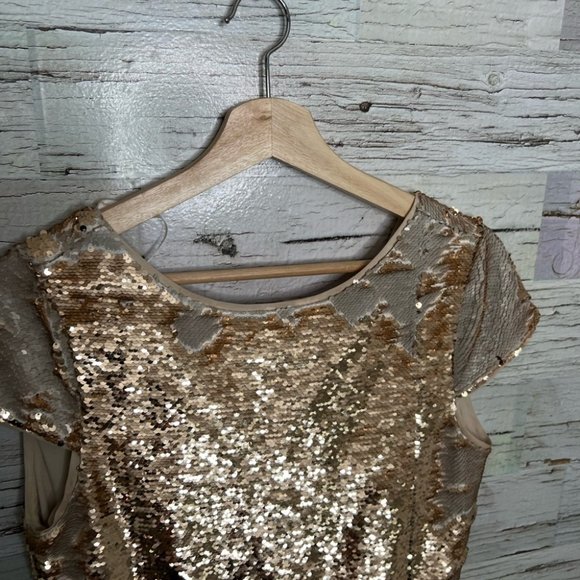 Vince Camuto Gold Sequin Cream Mini Dress Party Formal Prom Event Pageant Kawaii - Picture 3 of 7